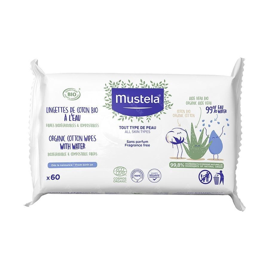 Mustela Bio Katoenen Doekjes Met Water 60stuks