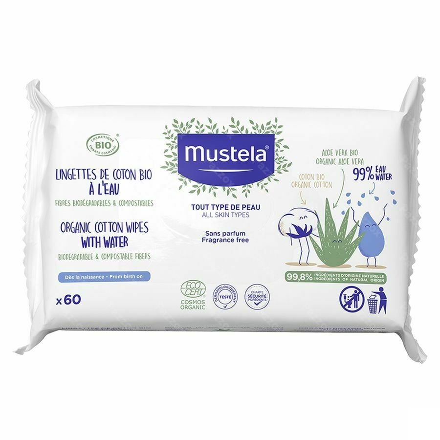 Mustela Bio Katoenen Doekjes Met Water 60stuks