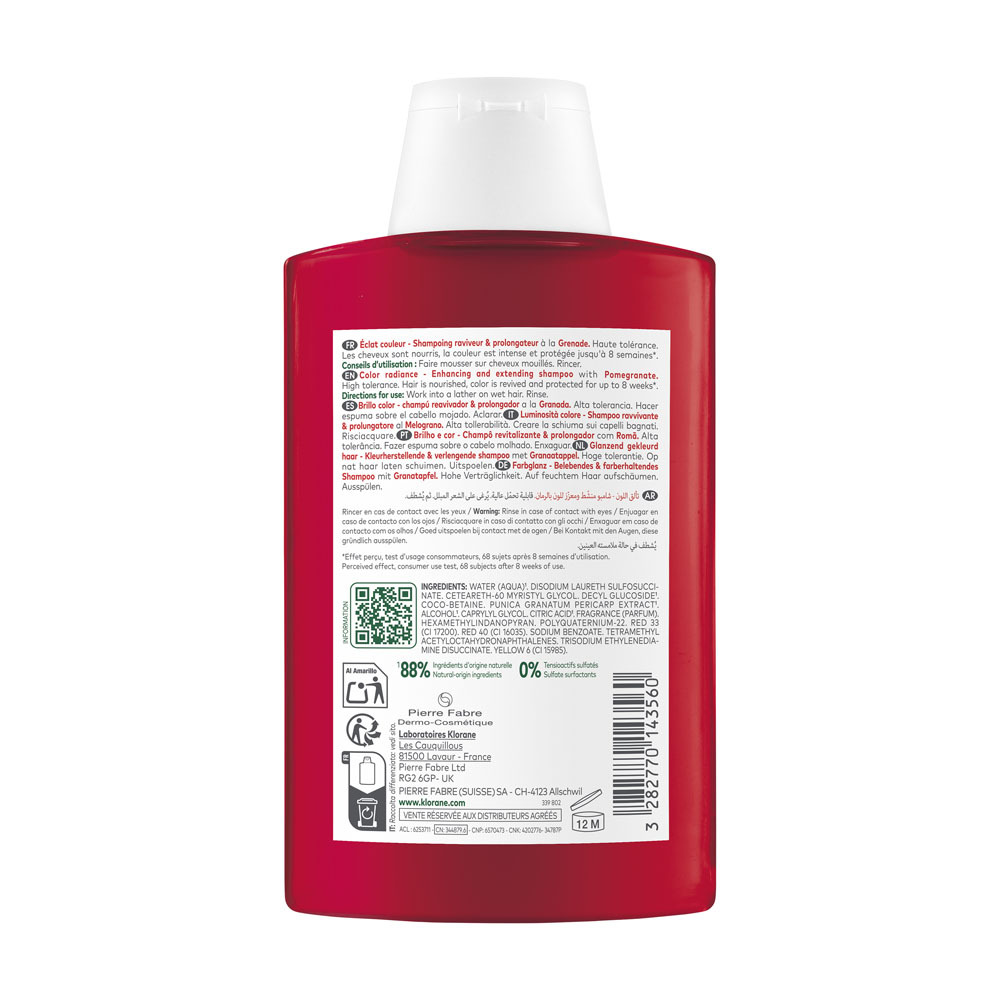 Klorane Kleurversterkende Shampoo Met Granaatappel 200ml
