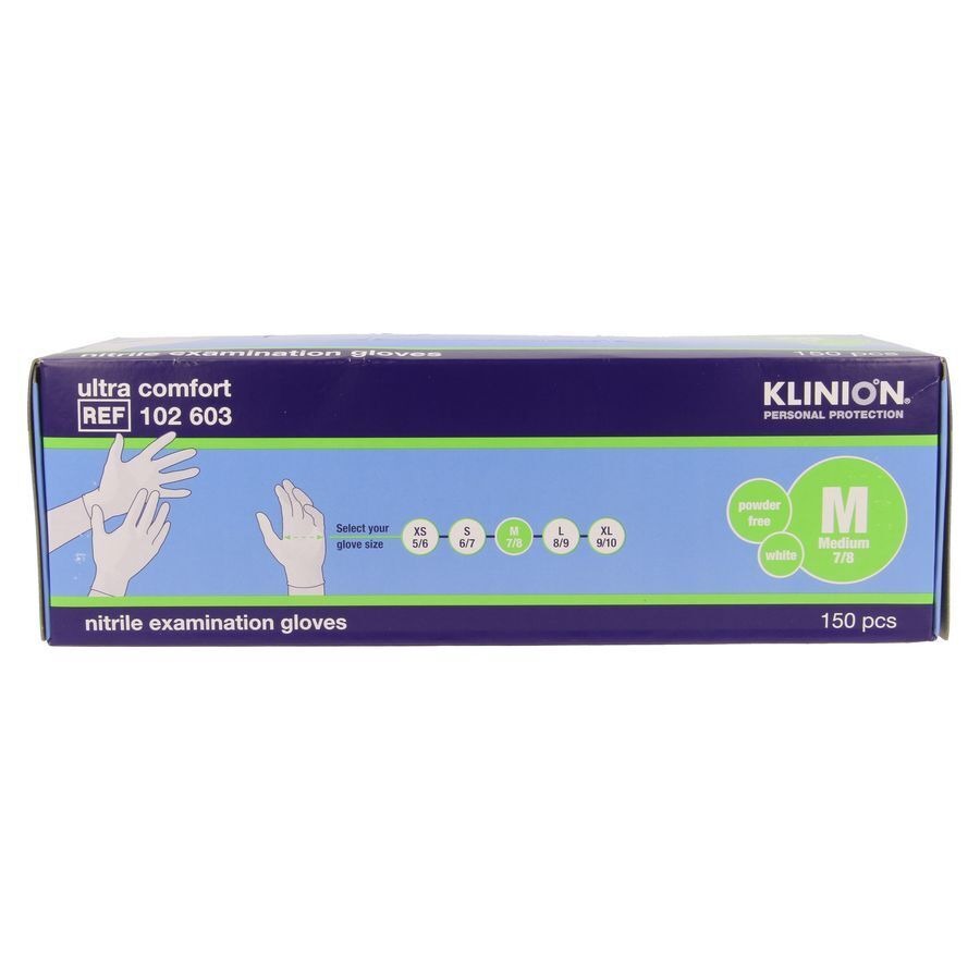 Klinion Onderz. Handschoen Nitrile 24cm Wit M 150
