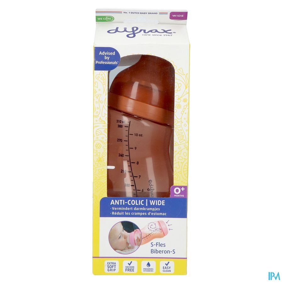 Difrax S-fles Wide Bruin 310ml