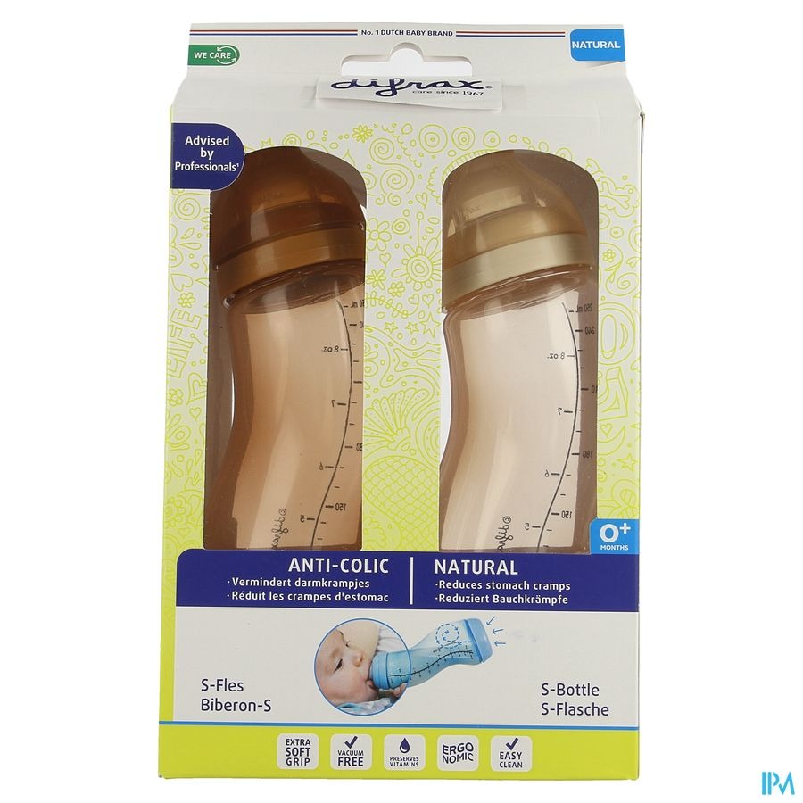Difrax S-fles Natural Roze/bruin 250ml 2pack