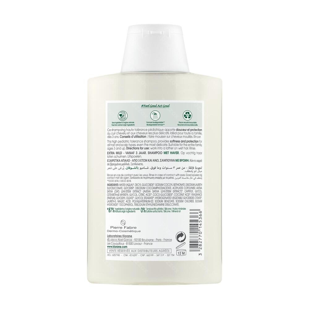 Klorane Extra Zachte Shampoo Met Haver Alle Haartypes Vanaf 3 Jaar 200ml