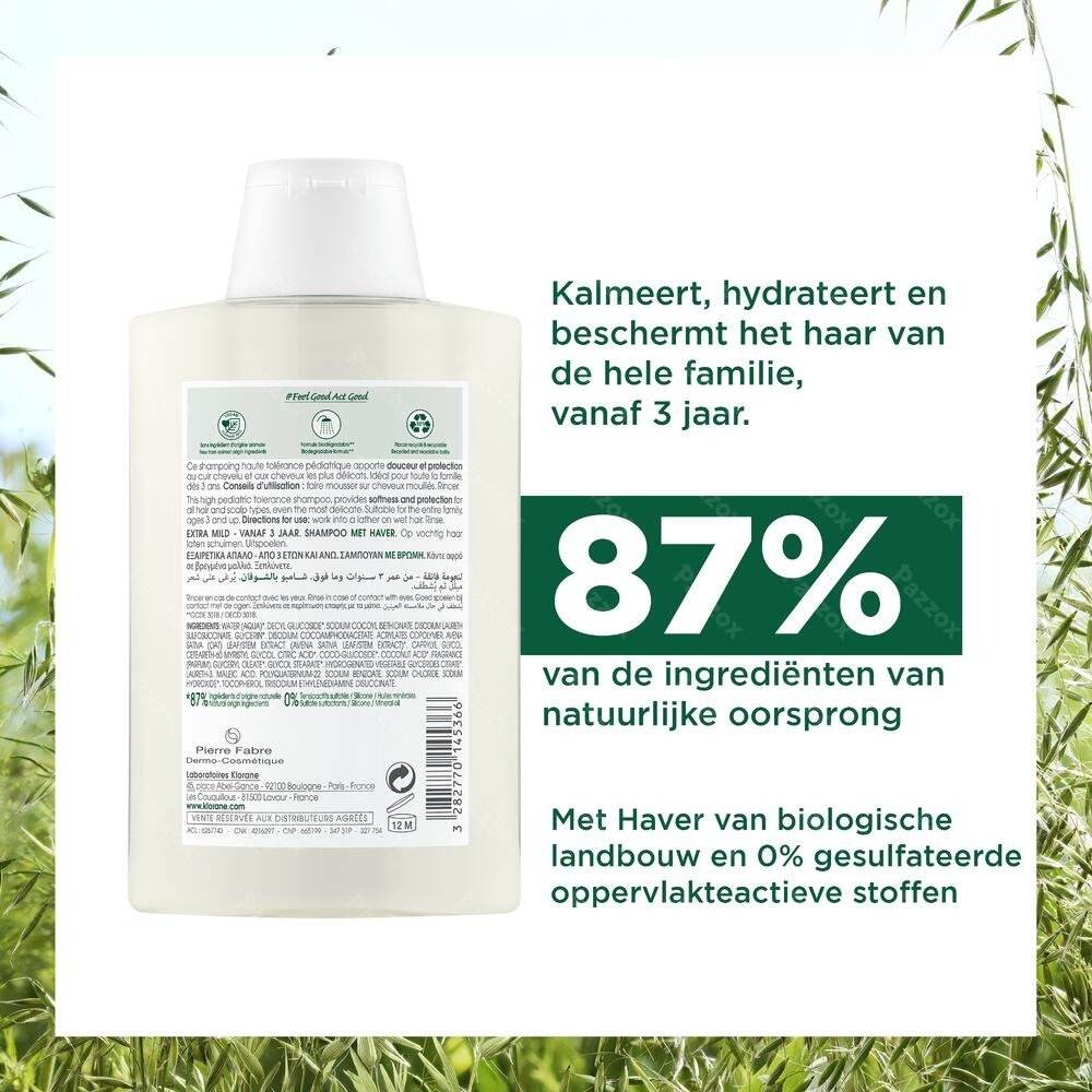 Klorane Extra Zachte Shampoo Met Haver Alle Haartypes Vanaf 3 Jaar 200ml
