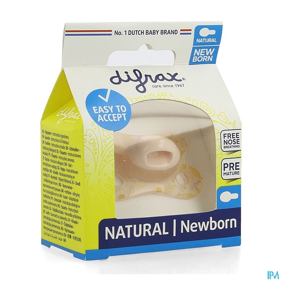 Difrax Fopspeen Natural Newborn Roze-print
