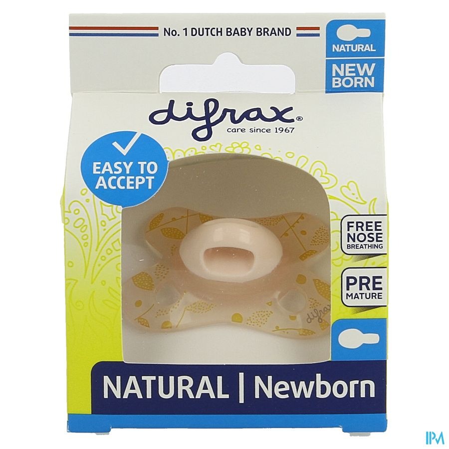 Difrax Fopspeen Natural Newborn Roze-print