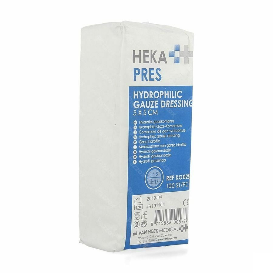 Hekapres Gaas Hydrof. 5x5cm 8lag. 100