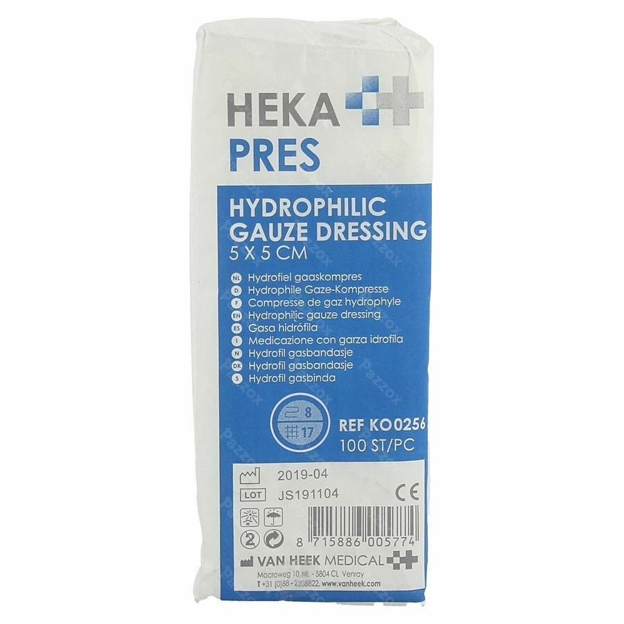 Hekapres Gaas Hydrof. 5x5cm 8lag. 100