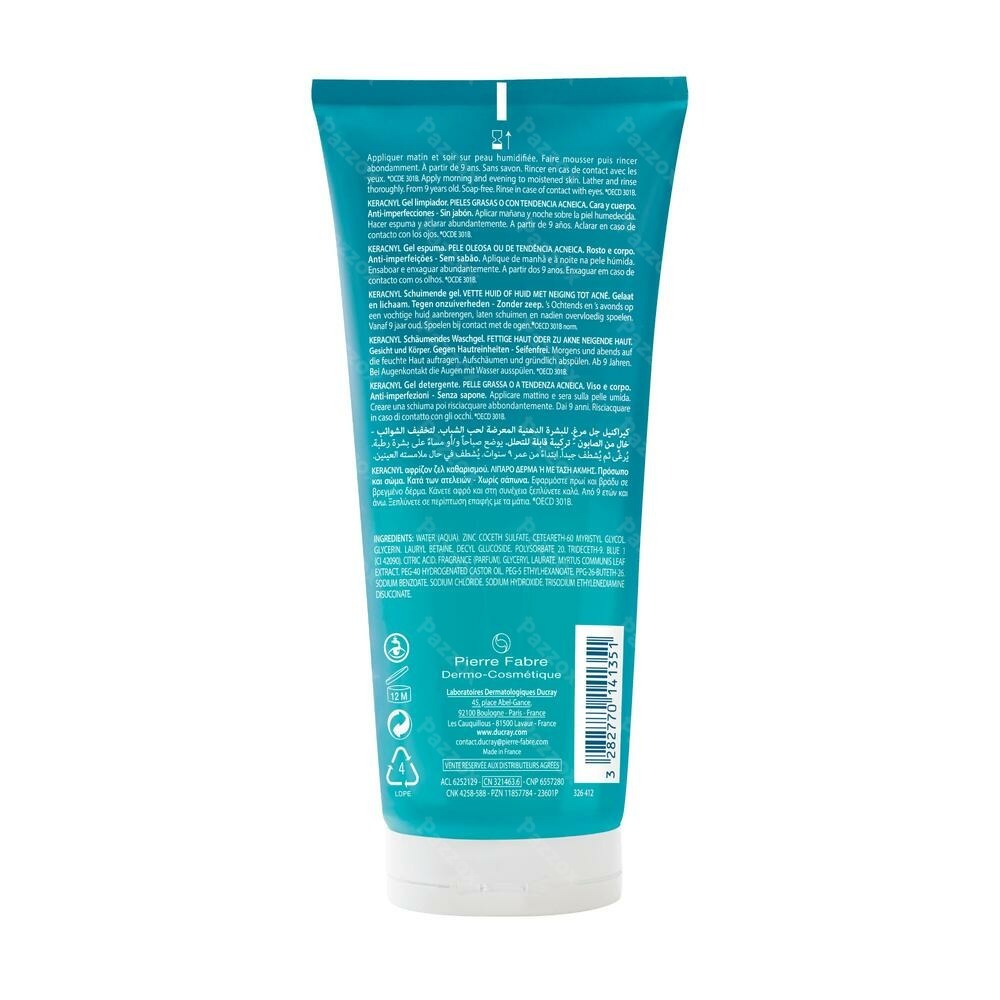 Ducray Keracnyl Schuimende Reinigingsgel 200ml