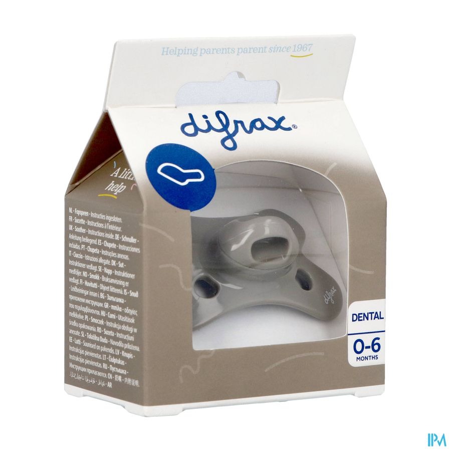 Difrax Fopspeen Dental 0-6 Maanden Pure Grijs/Clay