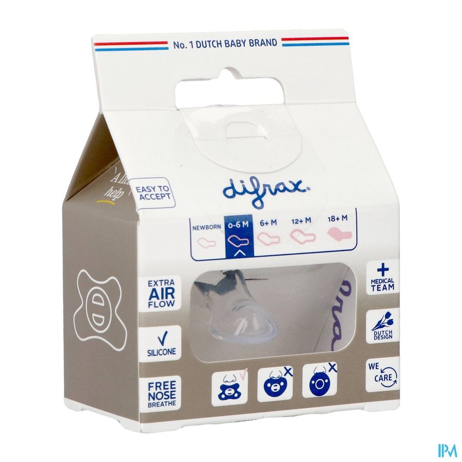 Difrax Fopspeen Dental 0-6 Maanden Pure Grijs/Clay