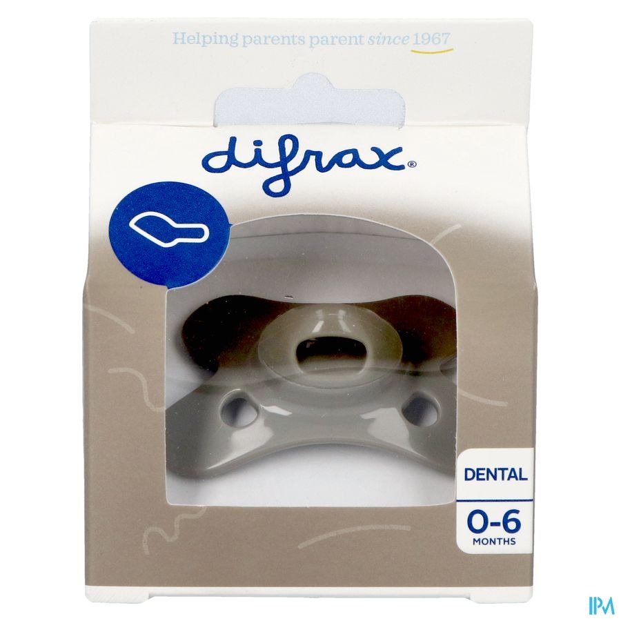 Difrax Fopspeen Dental 0-6 Maanden Pure Grijs/Clay