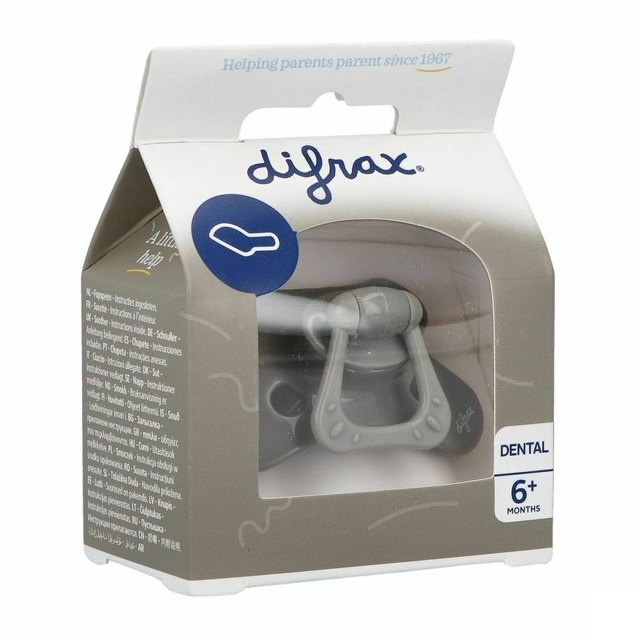 Difrax Fopspeen Dental +6m Uni/pure Grijs/clay
