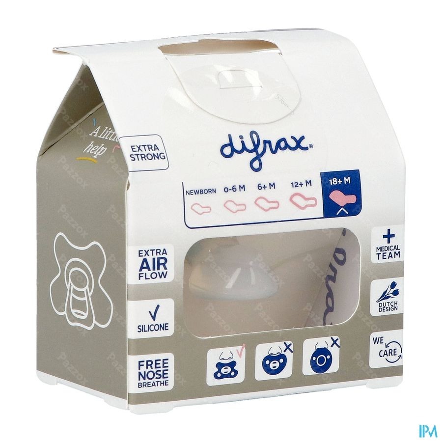 Difrax Fopspeen Dental +18m Uni/pure Donkerbl/ev.