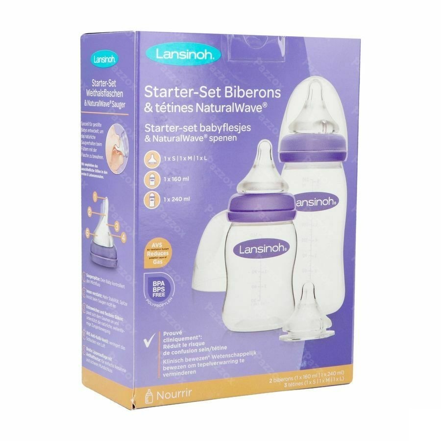 Lansinoh Starterset Drinkfles + Speen Natural Wave