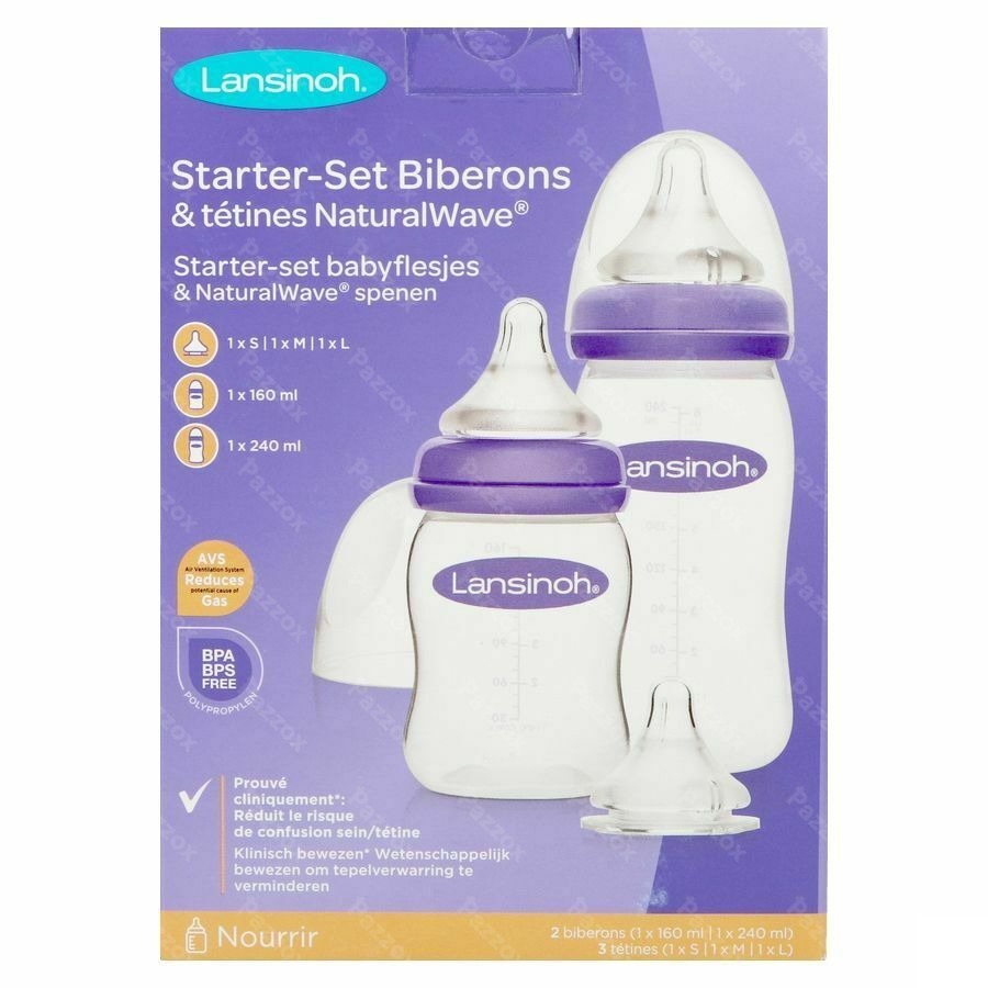 Lansinoh Starterset Drinkfles + Speen Natural Wave