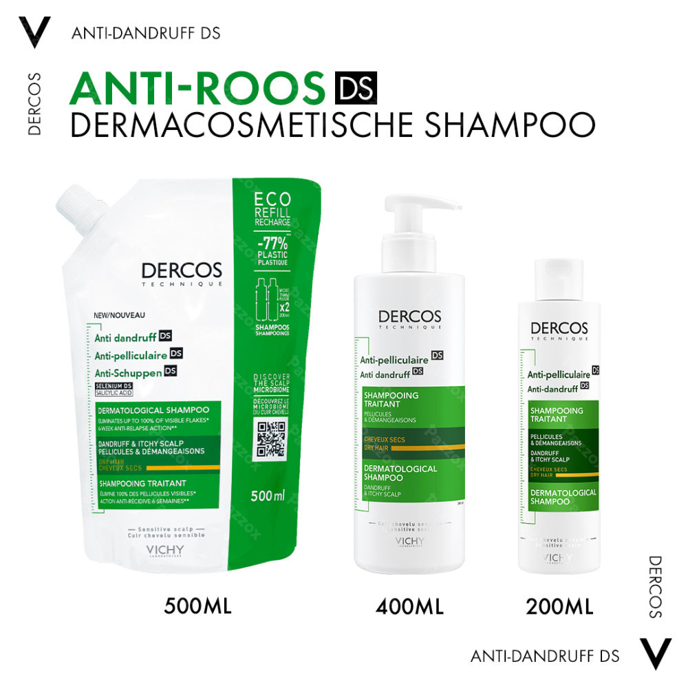 Vichy Dercos Ecologische Navulling Anti-roos Droog haar 500ml