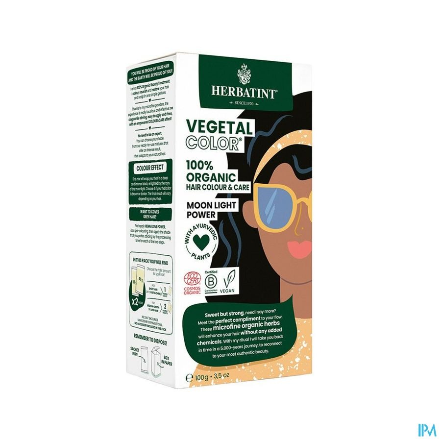 Herbatint Vegetal Color Organische Haarkleuring Moon Light Power Met Ayurvedische Planten 100g