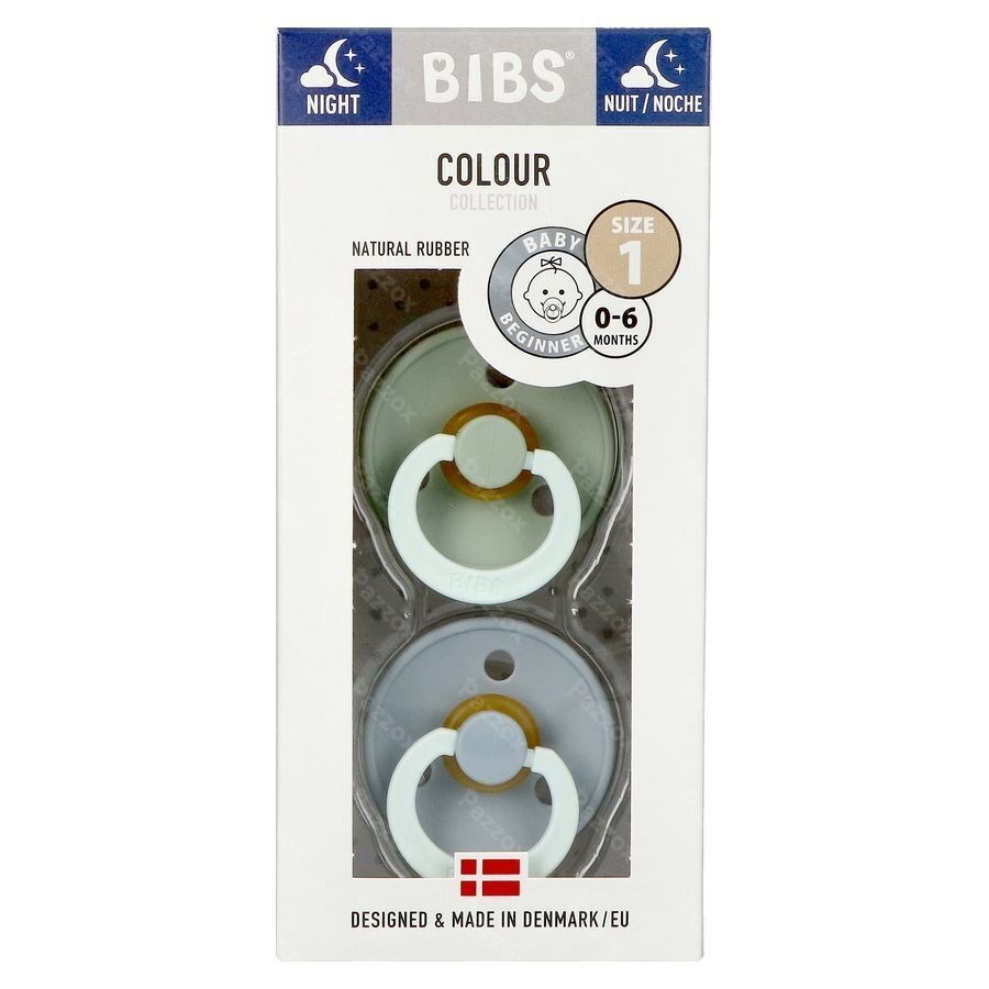 Bibs 1 Fopspeen Glow In The Dark Sage/cloud 2 Stuks