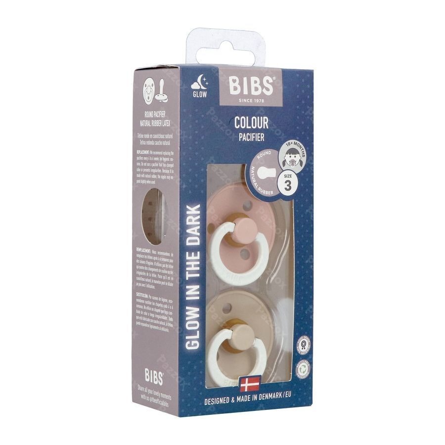 Bibs 3 Fopspeen Glow In The Dark Blush/vanille 2 Stuks