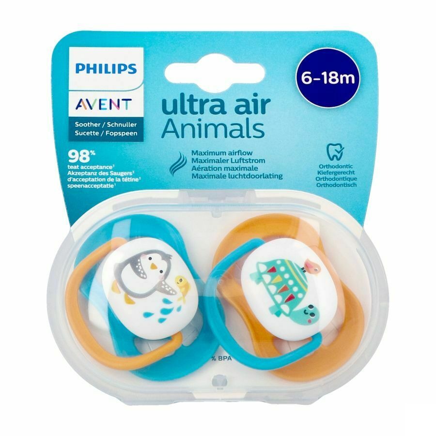 Philips Avent Ultra Air Fopspeen Animal 6-18m Scf080/11 2 Stuks