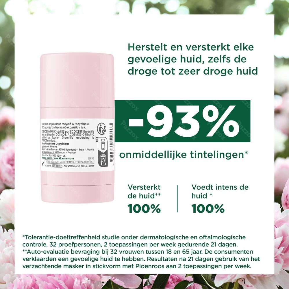 Klorane Gezicht Pioenroos Bio Masker Stick 25g