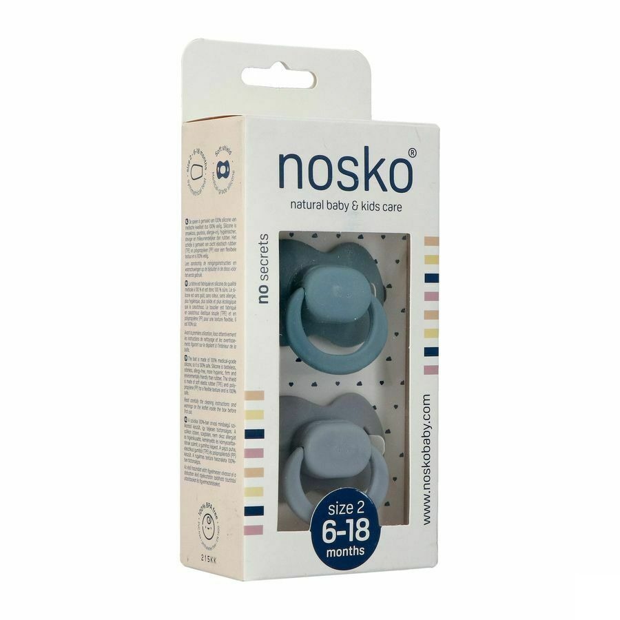 Nosko Fopspeen 6-18 Maanden Whale Blue + Mouse Grey