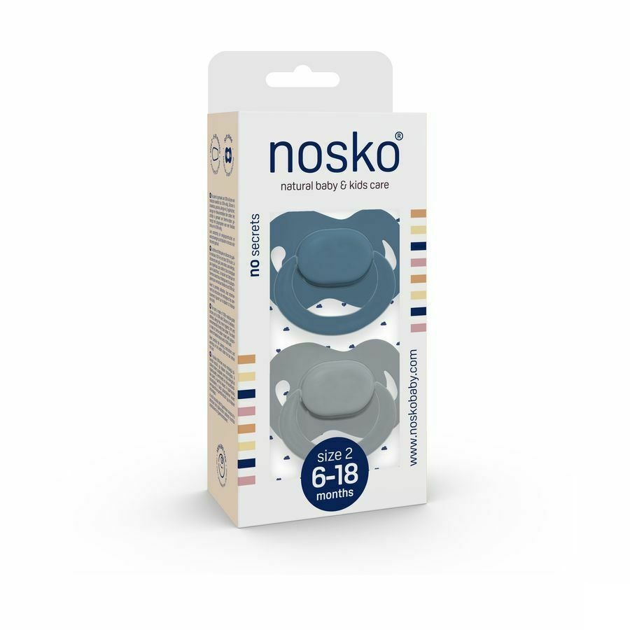 Nosko Fopspeen 6-18 Maanden Whale Blue + Mouse Grey
