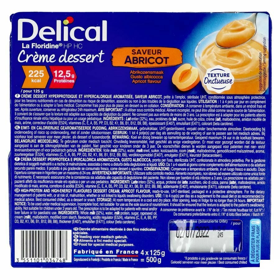 Delical Creme Dessert La Floridine Abrikoos 4x125g