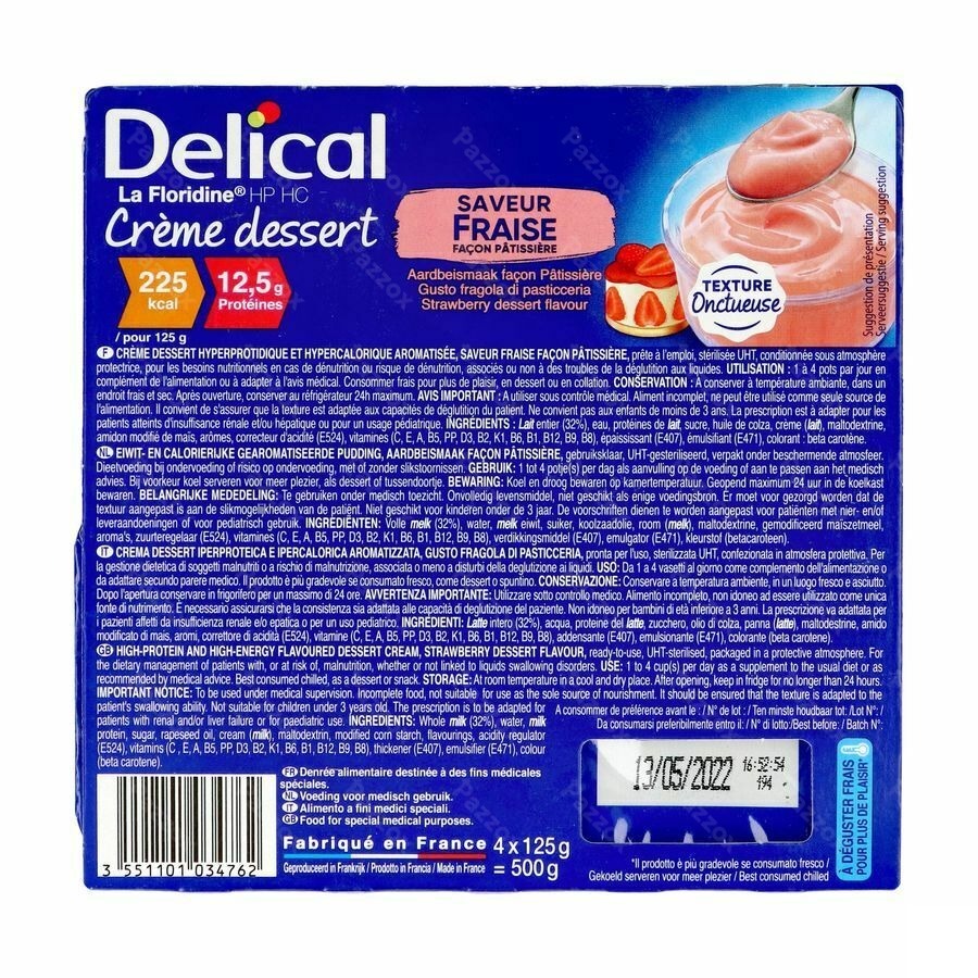 Delical Creme Dessert La Floridine Aardbei 4x125g