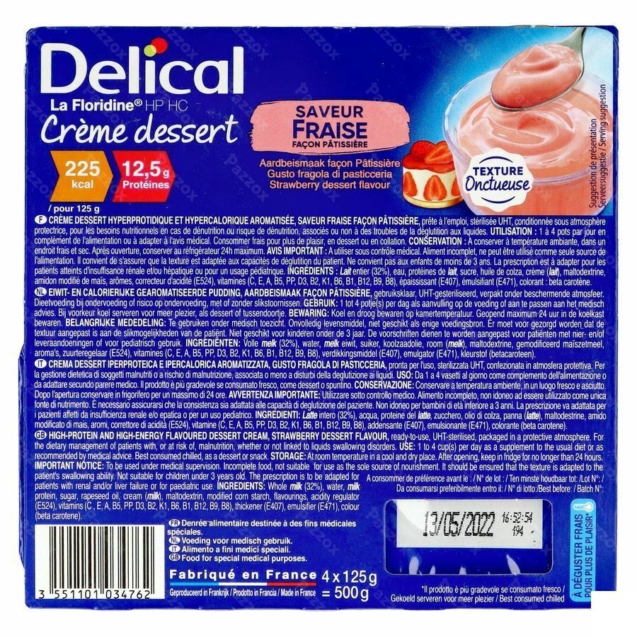 Delical Creme Dessert La Floridine Aardbei 4x125g