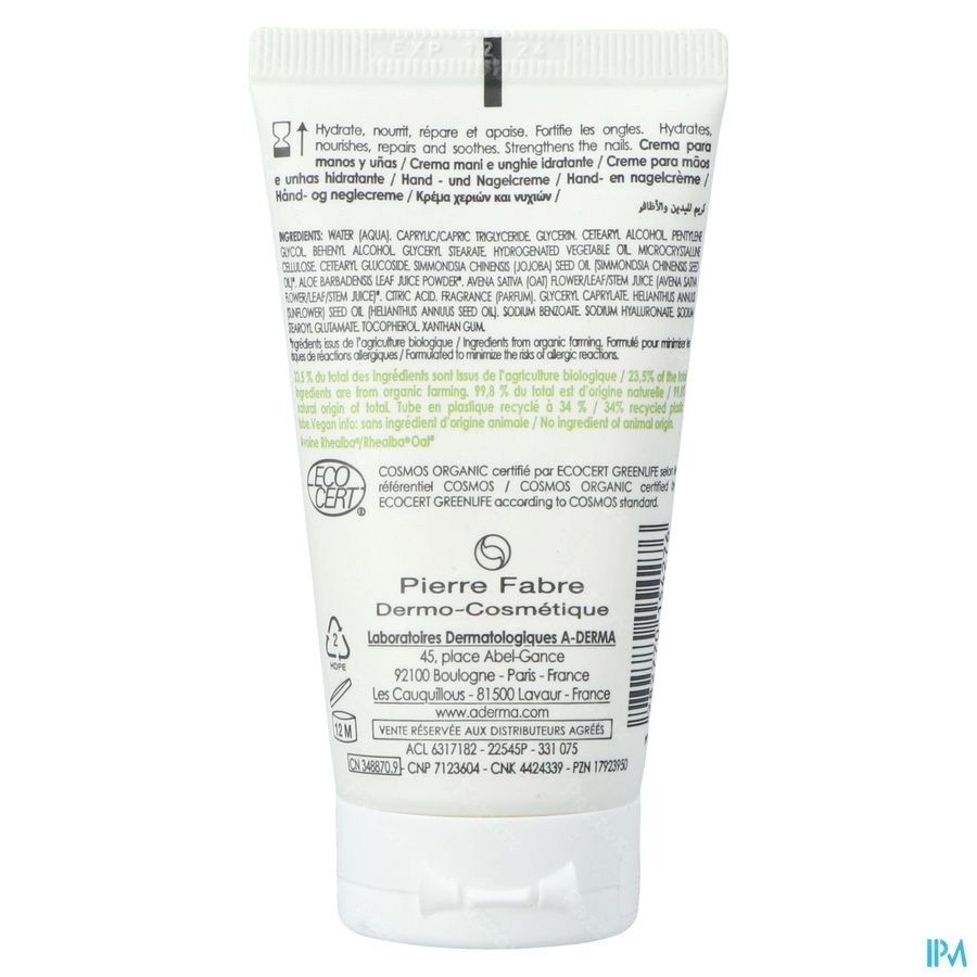 A-Derma Hydraterende Hand- en Nagelcrème Havermelk 50ml