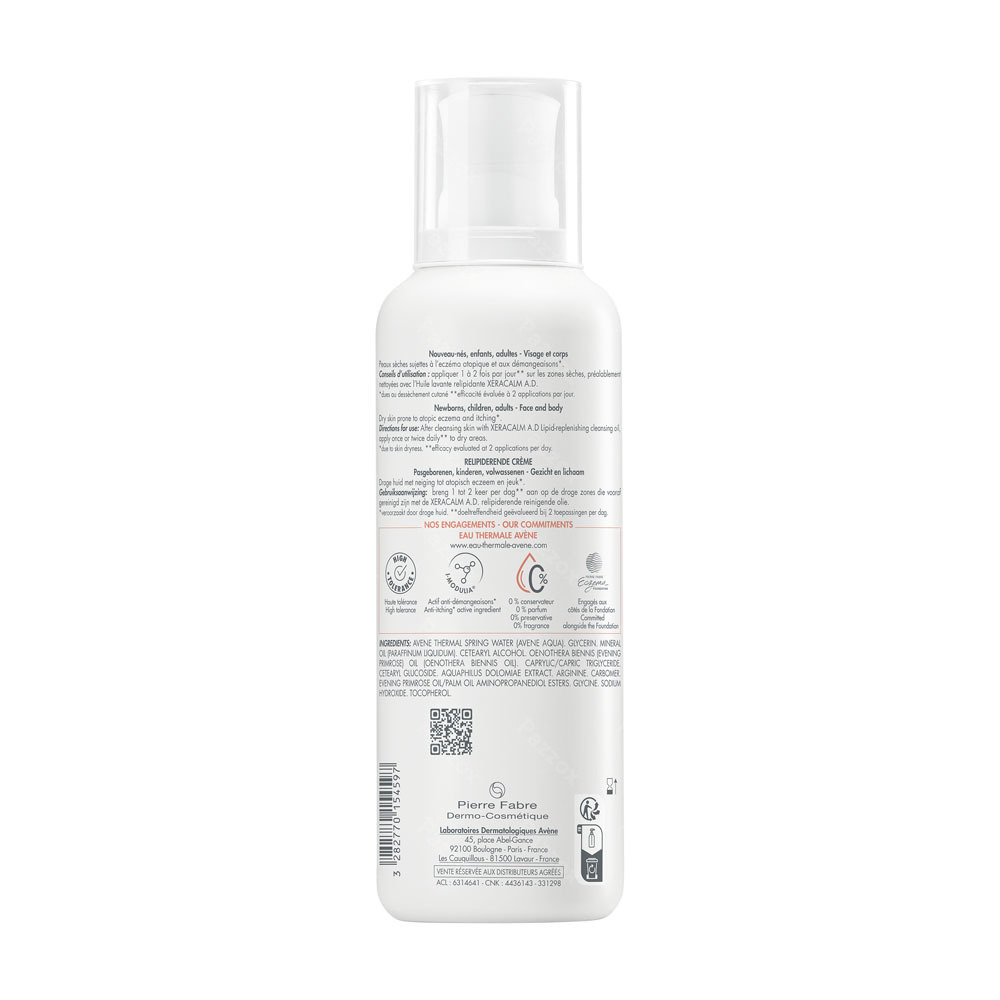 Avène XeraCalm A.D Crème, Droge huid met neiging tot atopisch eczeem en jeuk 400ml