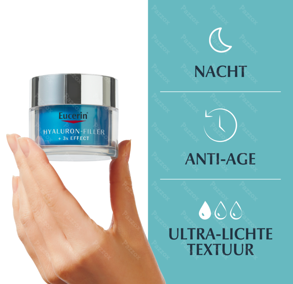 Eucerin Hyaluron-Filler + 3x Effect Hydratatie Booster Nacht Gel-Crème Anti-Age en Rimpels Pot 50ml