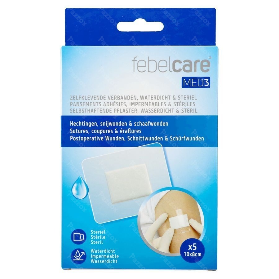 Febelcare Med3 Zelfklevend Steriel Verband 8x10cm 5 Stuks