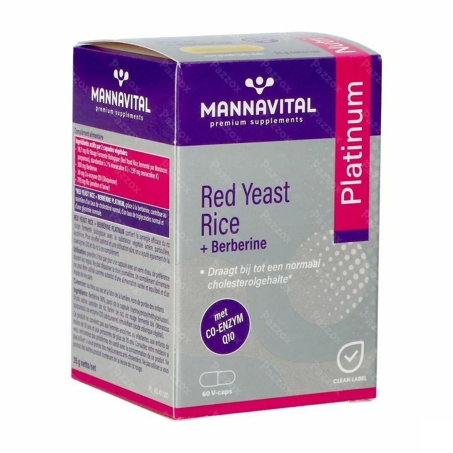 Mannavital Red Yeast Rice+berberine Platinum 60 Vegan Capsules