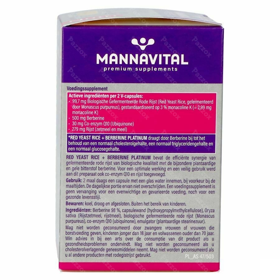 Mannavital Red Yeast Rice+berberine Platinum 60 Vegan Capsules