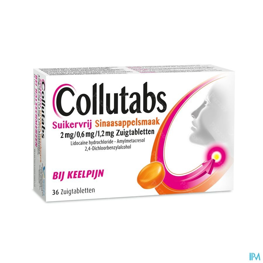 Collutabs Suikervrij Sinaasappelsmaak 2mg/0,6mg/1.2mg Bij Keelpijn 36 Zuigtabletten
