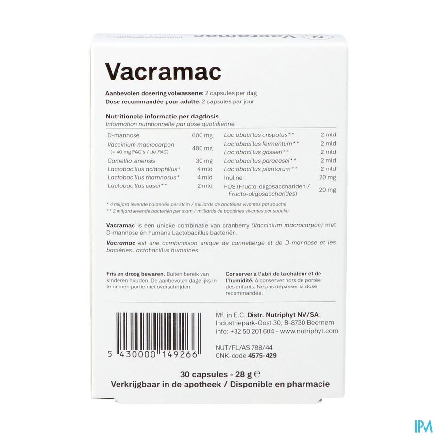 Nutriphyt Vacramac Gezonde Urinewegen 30 Capsules