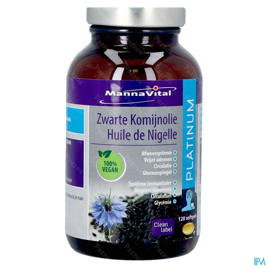 Mannavital Zwarte Komijnolie Platinum Softgels 120