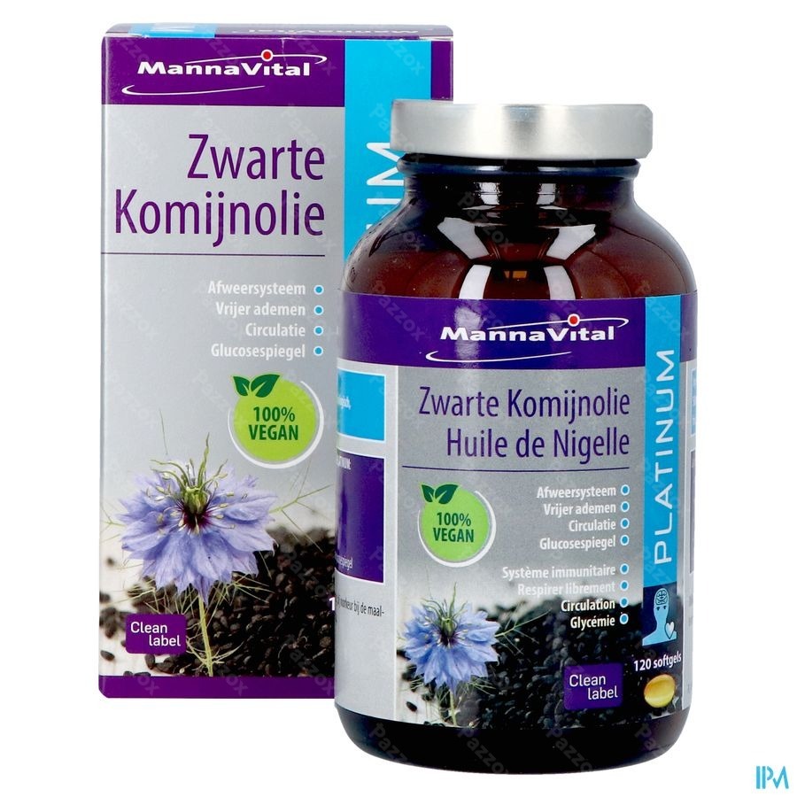 Mannavital Zwarte Komijnolie Platinum Softgels 120