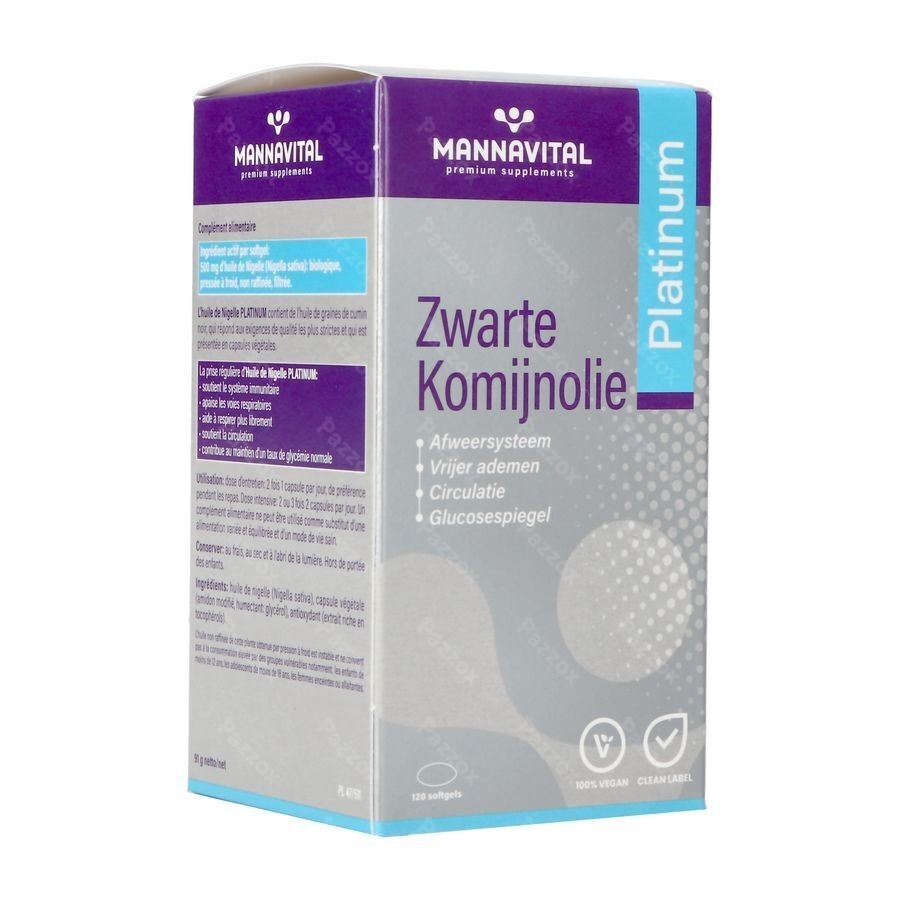 Mannavital Zwarte Komijnolie Platinum Softgels 120