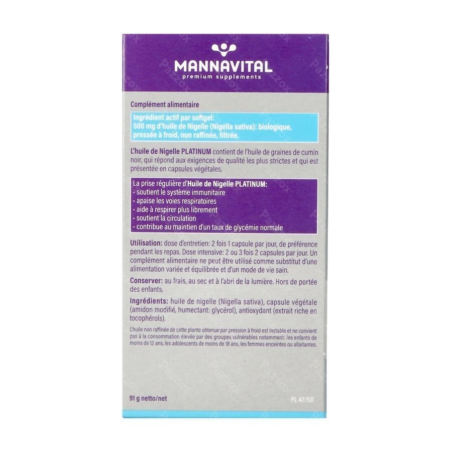 Mannavital Zwarte Komijnolie Platinum Softgels 120