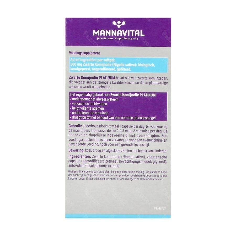 Mannavital Zwarte Komijnolie Platinum Softgels 120