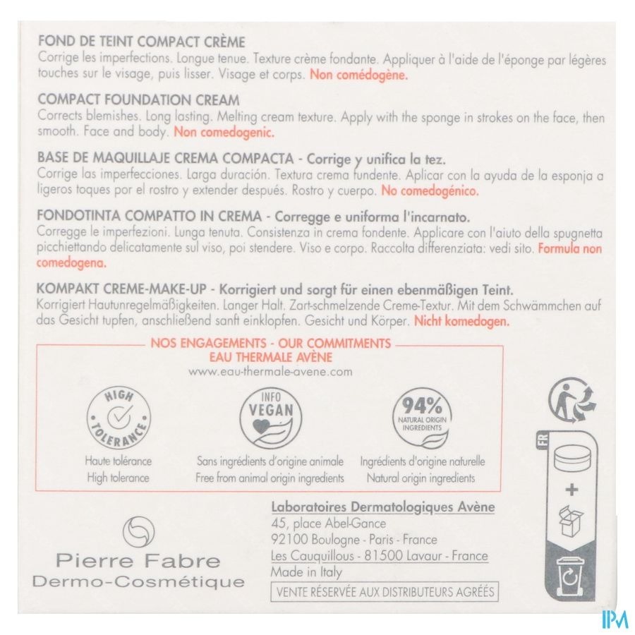 Avène Couvrance Compactcrème SPF30 1.4 Doré 8,5g