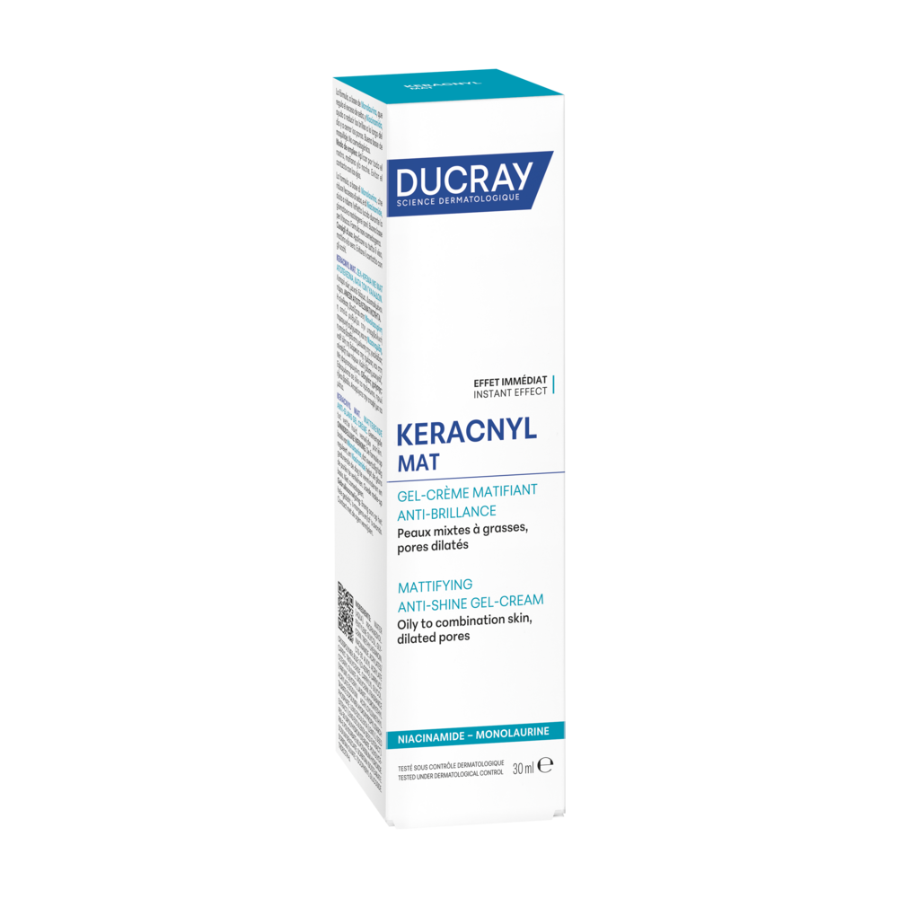 Ducray Keracnyl Mat Gel-Crème Matterend, Anti-glimmende huid , Niacinamide & Monolaurine, Gemengde tot vette huid 30 ml