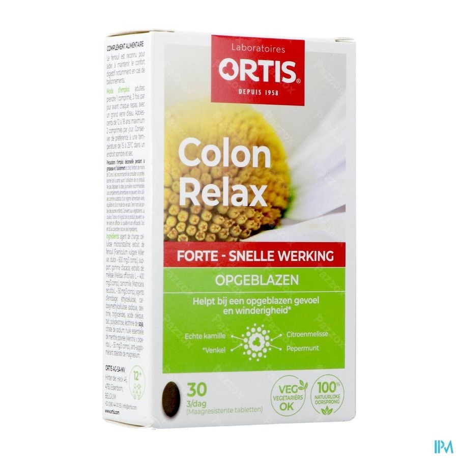 Ortis Colon Relax Forte Opgeblazen Gevoel en Winderigheid 30 Tabletten