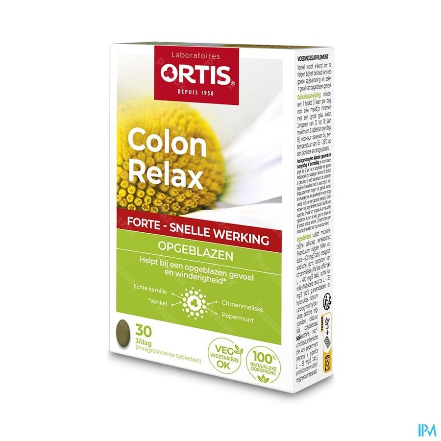 Ortis Colon Relax Forte Opgeblazen Gevoel en Winderigheid 30 Tabletten