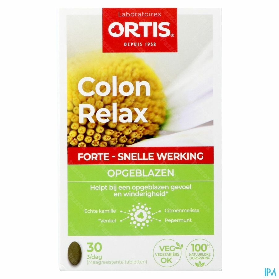 Ortis Colon Relax Forte Opgeblazen Gevoel en Winderigheid 30 Tabletten
