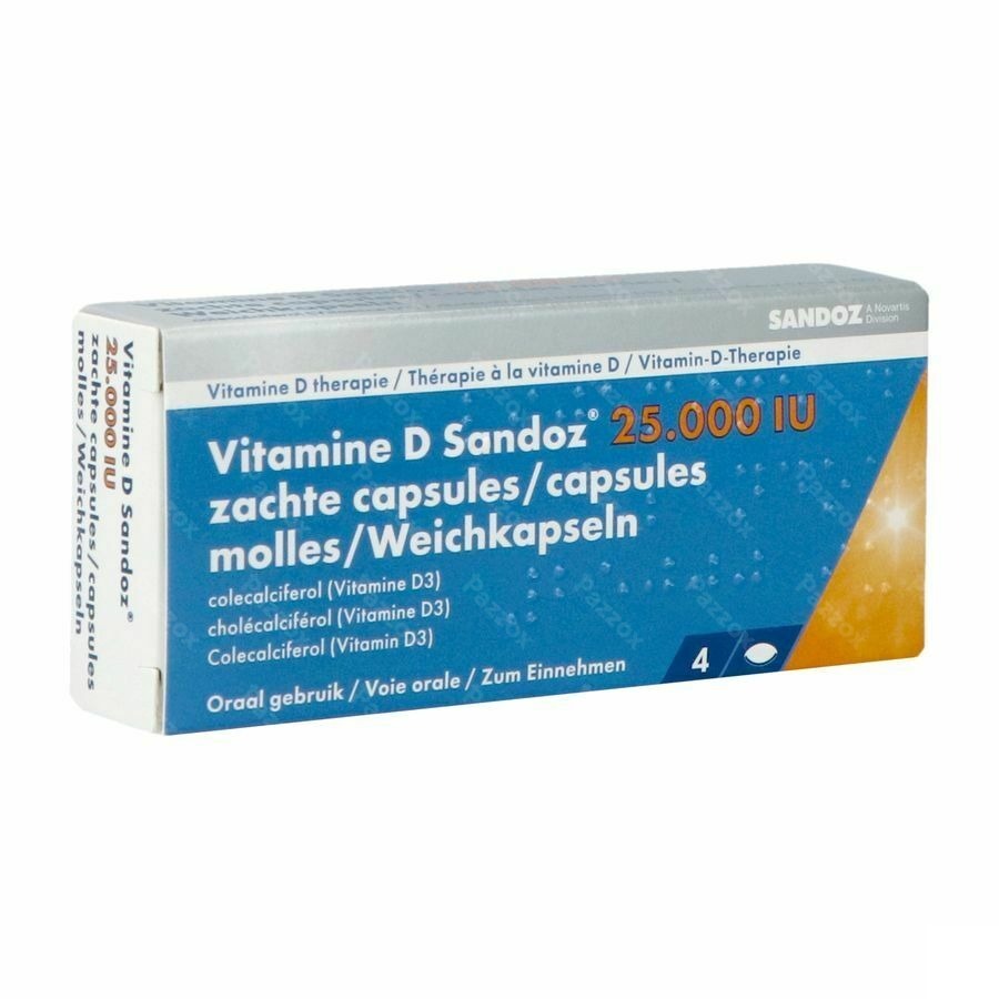 Sandoz Vitamine D 25000 IU 4 Zachte Capsules